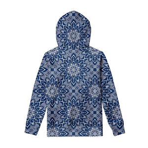 Blue And White Bohemian Mandala Print Pullover Hoodie