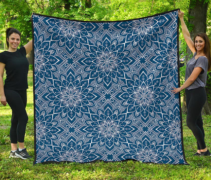 Blue And White Bohemian Mandala Print Quilt