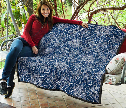 Blue And White Bohemian Mandala Print Quilt
