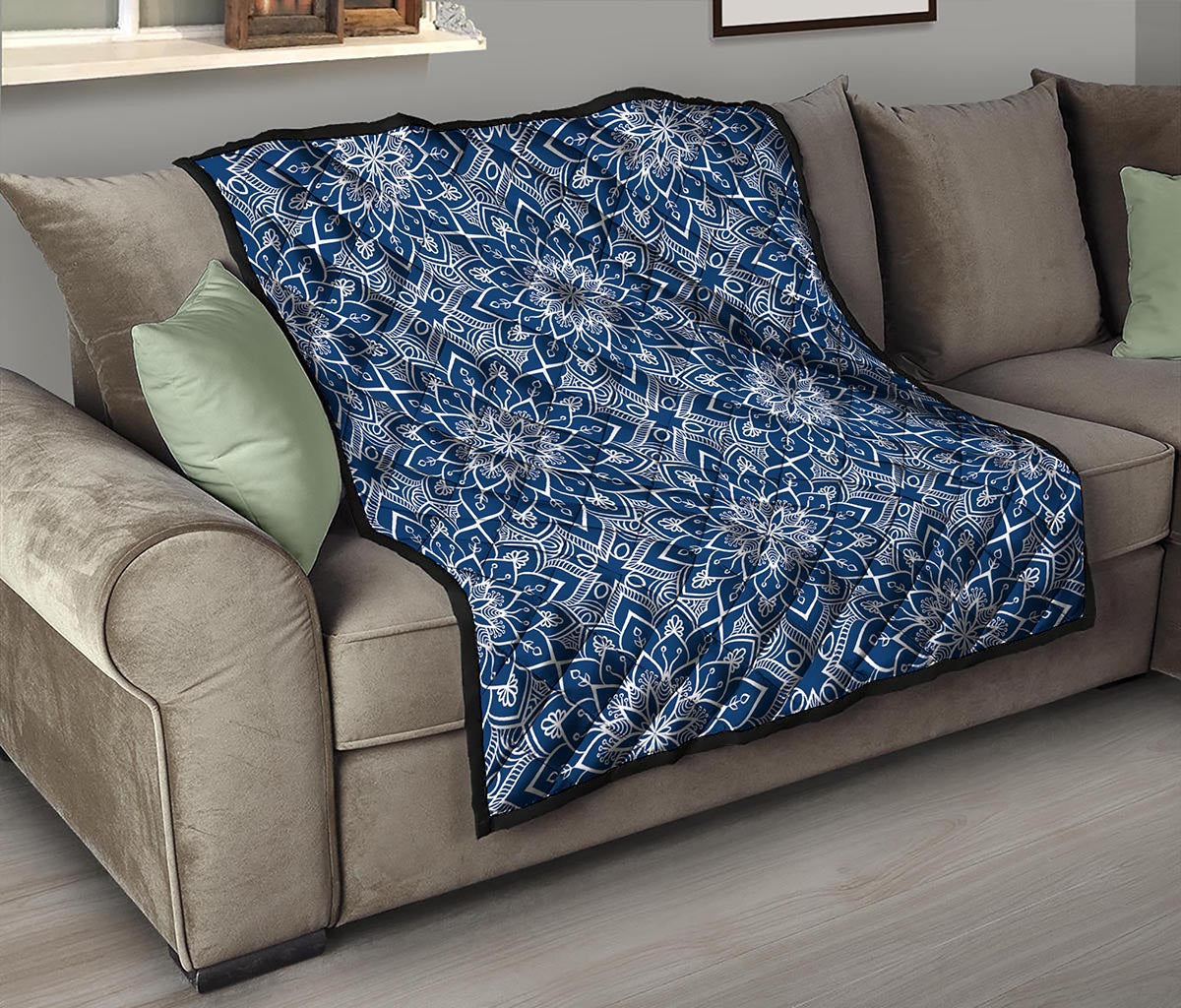 Blue And White Bohemian Mandala Print Quilt