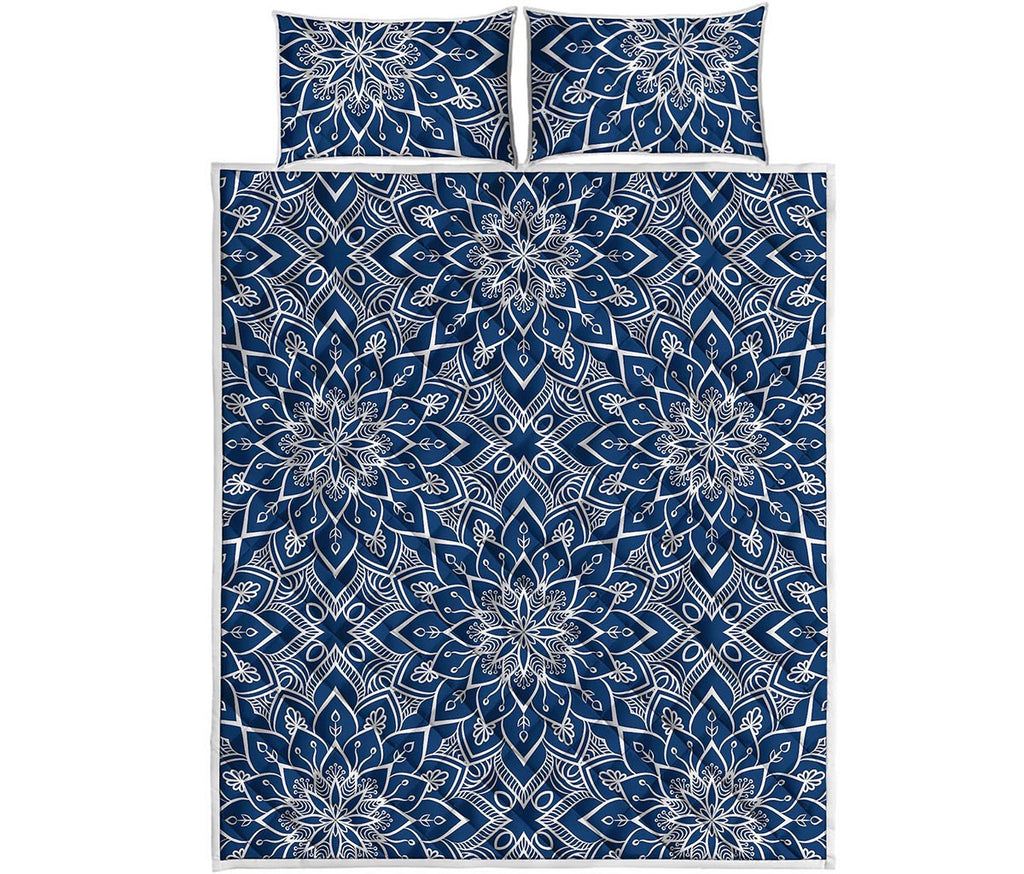 Blue And White Bohemian Mandala Print Quilt Bed Set