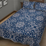 Blue And White Bohemian Mandala Print Quilt Bed Set