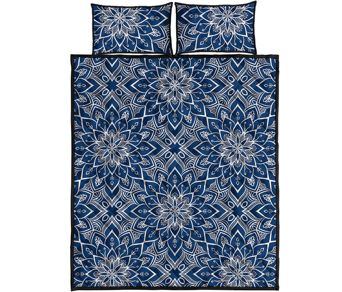 Blue And White Bohemian Mandala Print Quilt Bed Set