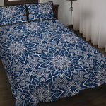 Blue And White Bohemian Mandala Print Quilt Bed Set