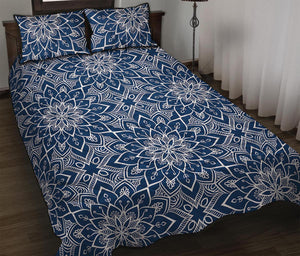 Blue And White Bohemian Mandala Print Quilt Bed Set