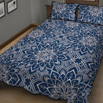 Blue And White Bohemian Mandala Print Quilt Bed Set