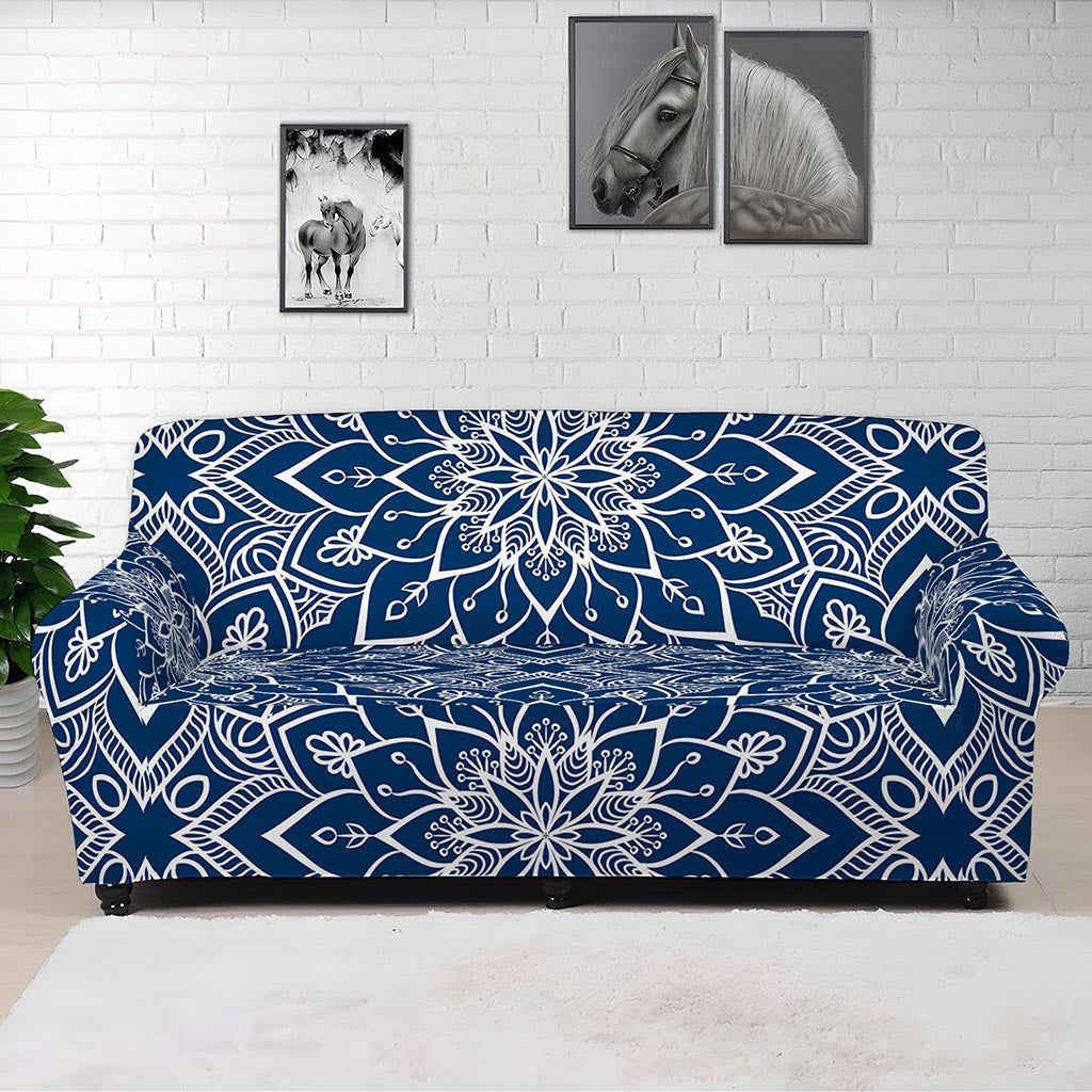 Blue And White Bohemian Mandala Print Sofa Cover