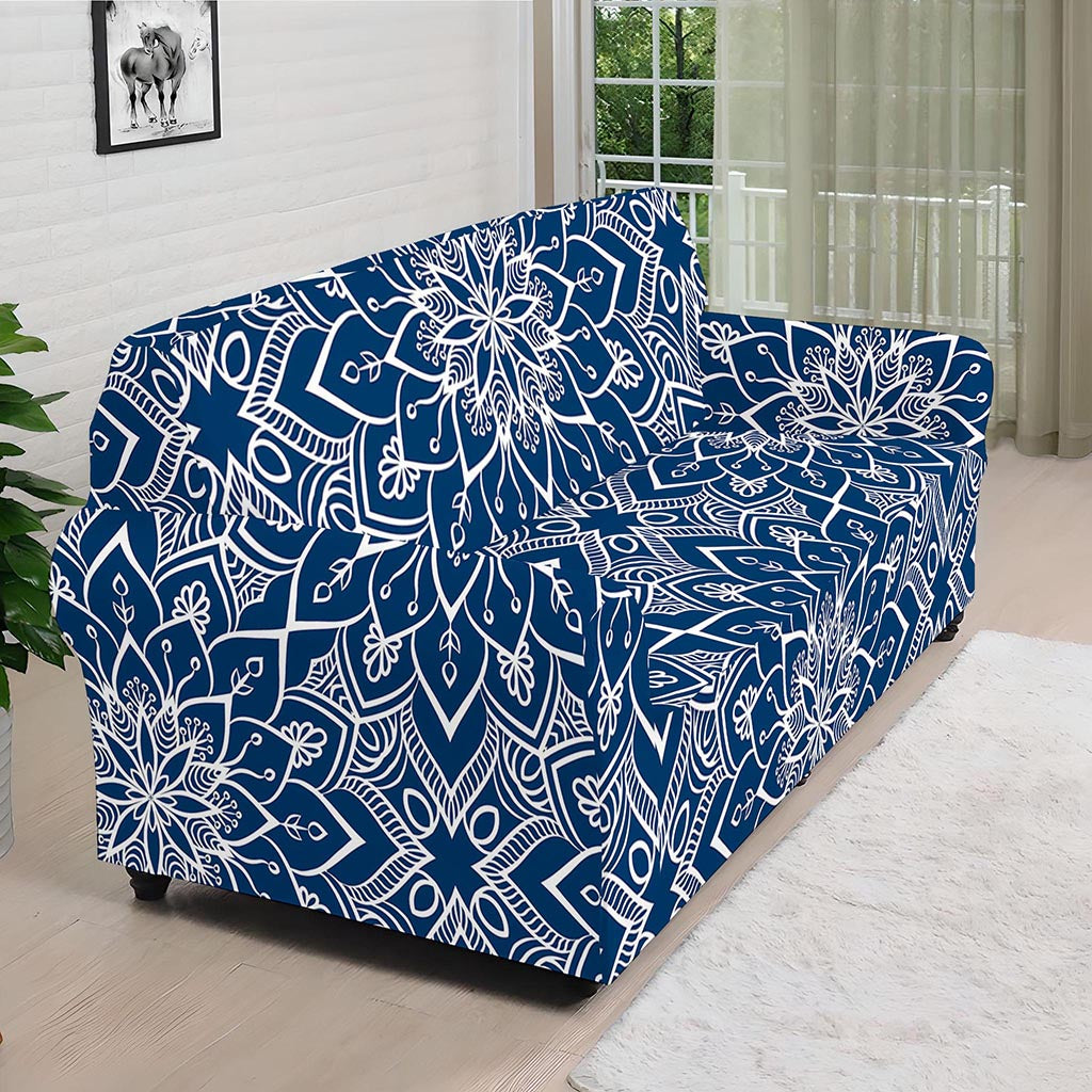 Blue And White Bohemian Mandala Print Sofa Cover
