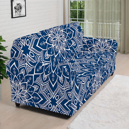 Blue And White Bohemian Mandala Print Sofa Cover