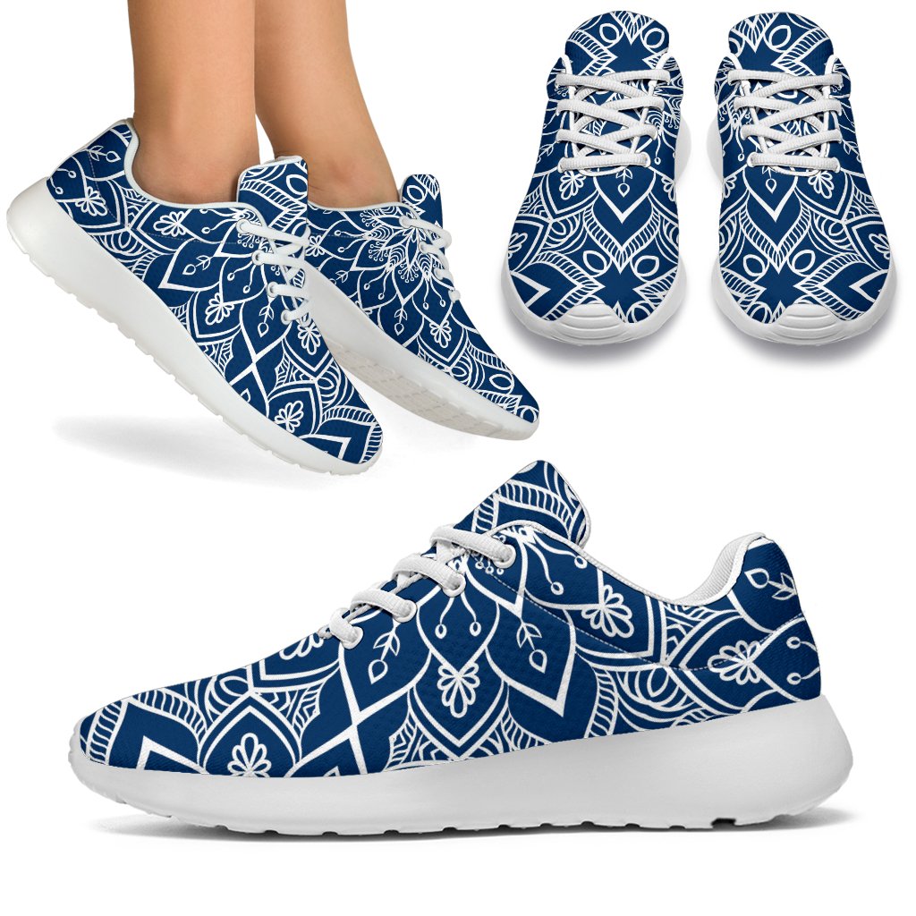 Blue And White Bohemian Mandala Print Sport Shoes GearFrost