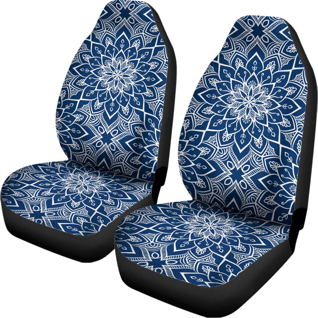 Blue And White Bohemian Mandala Print Universal Fit Car Seat Covers