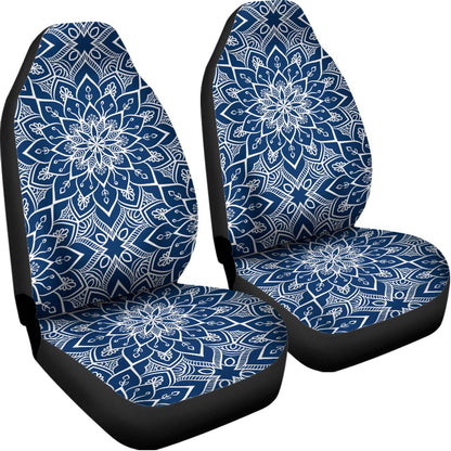 Blue And White Bohemian Mandala Print Universal Fit Car Seat Covers