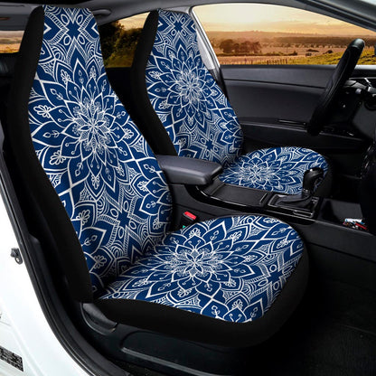 Blue And White Bohemian Mandala Print Universal Fit Car Seat Covers
