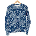 Blue And White Bohemian Mandala Print Women's Crewneck Sweatshirt