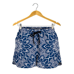 Blue And White Bohemian Mandala Print Women's Shorts