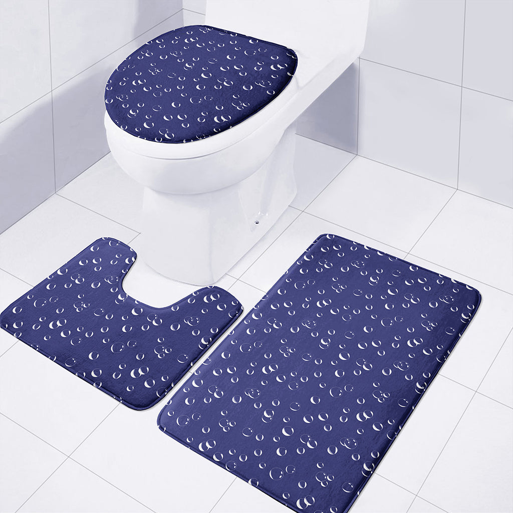 Blue And White Bubble Pattern Print 3 Piece Bath Mat Set