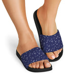 Blue And White Bubble Pattern Print Black Slide Sandals