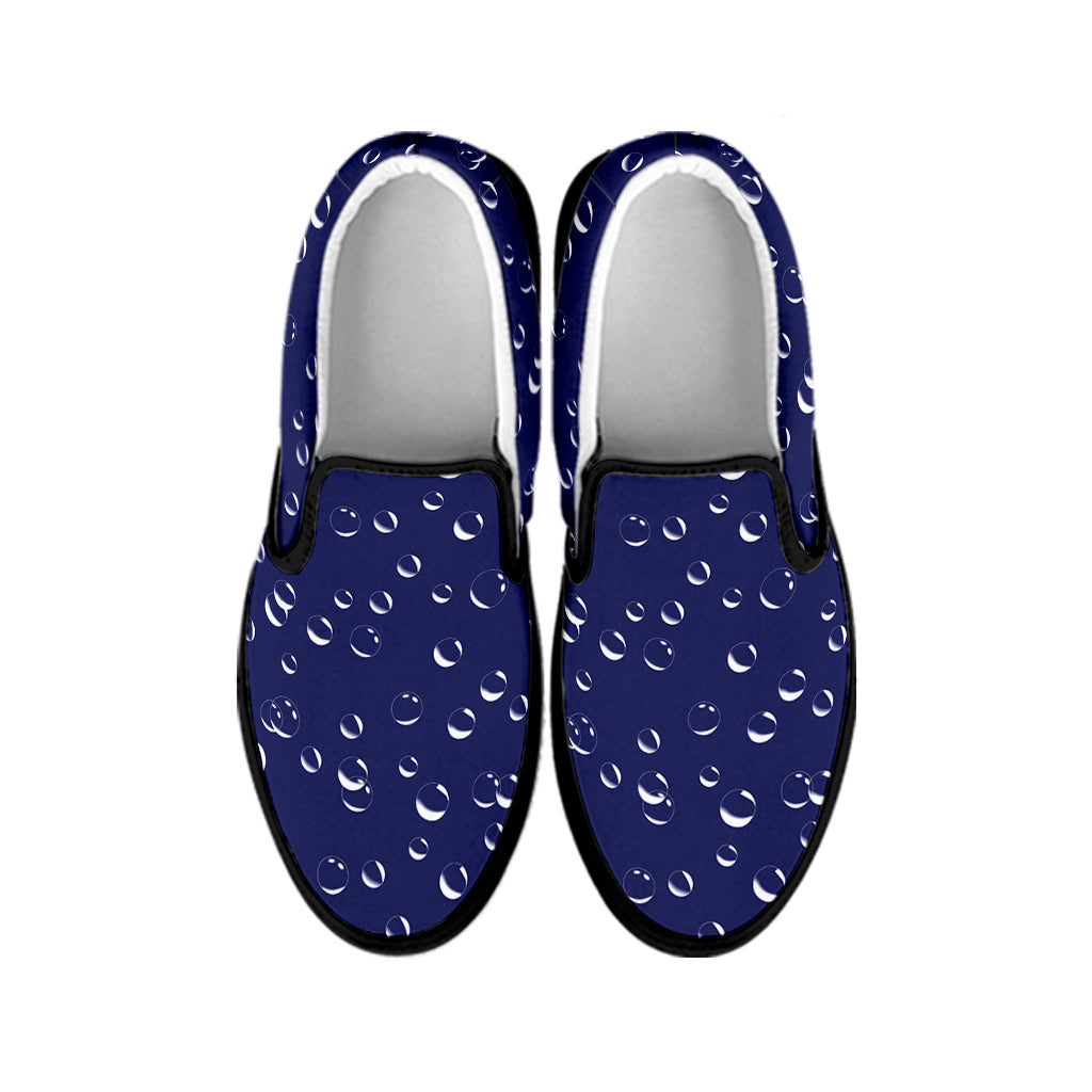 Blue And White Bubble Pattern Print Black Slip On Shoes