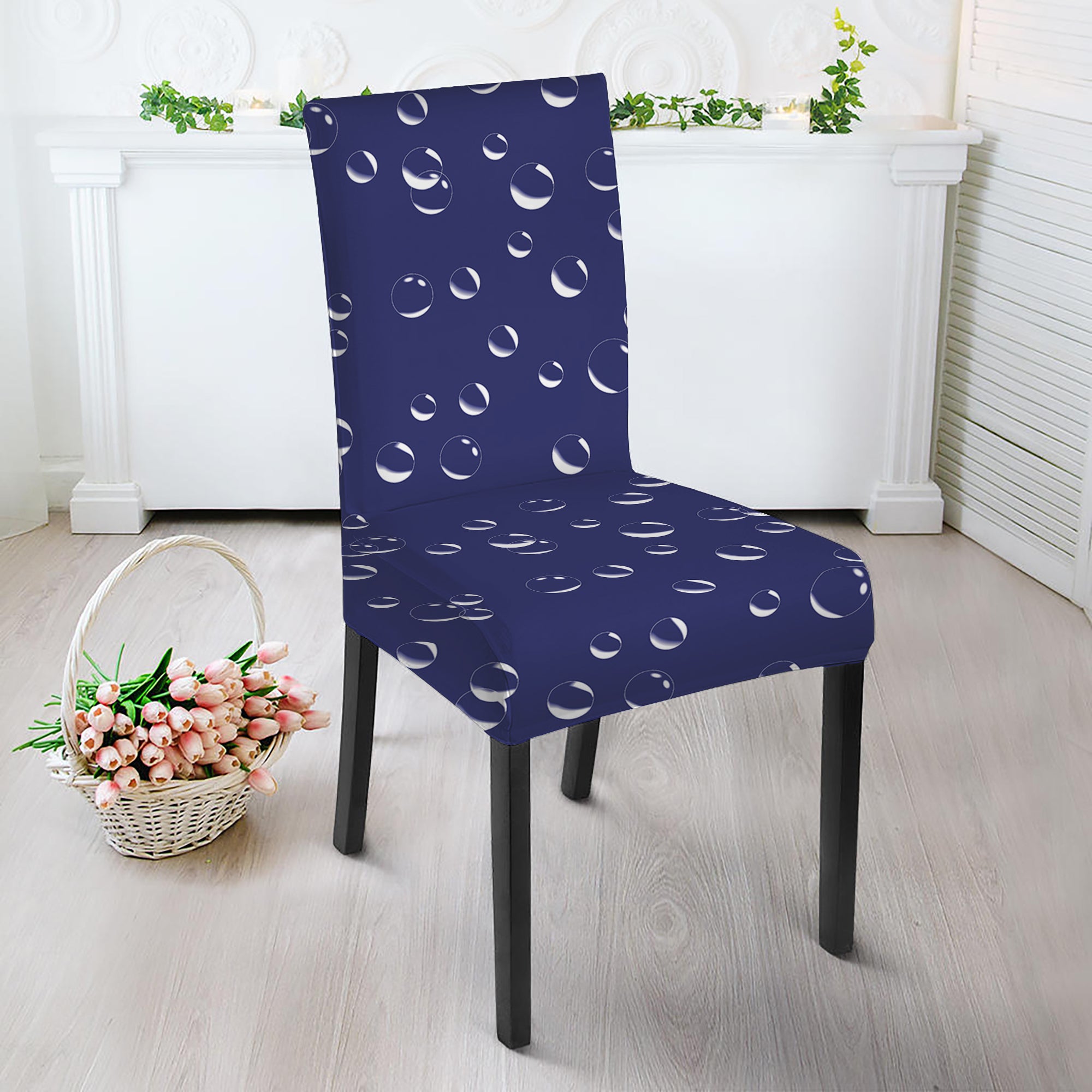 Blue And White Bubble Pattern Print Dining Chair Slipcover