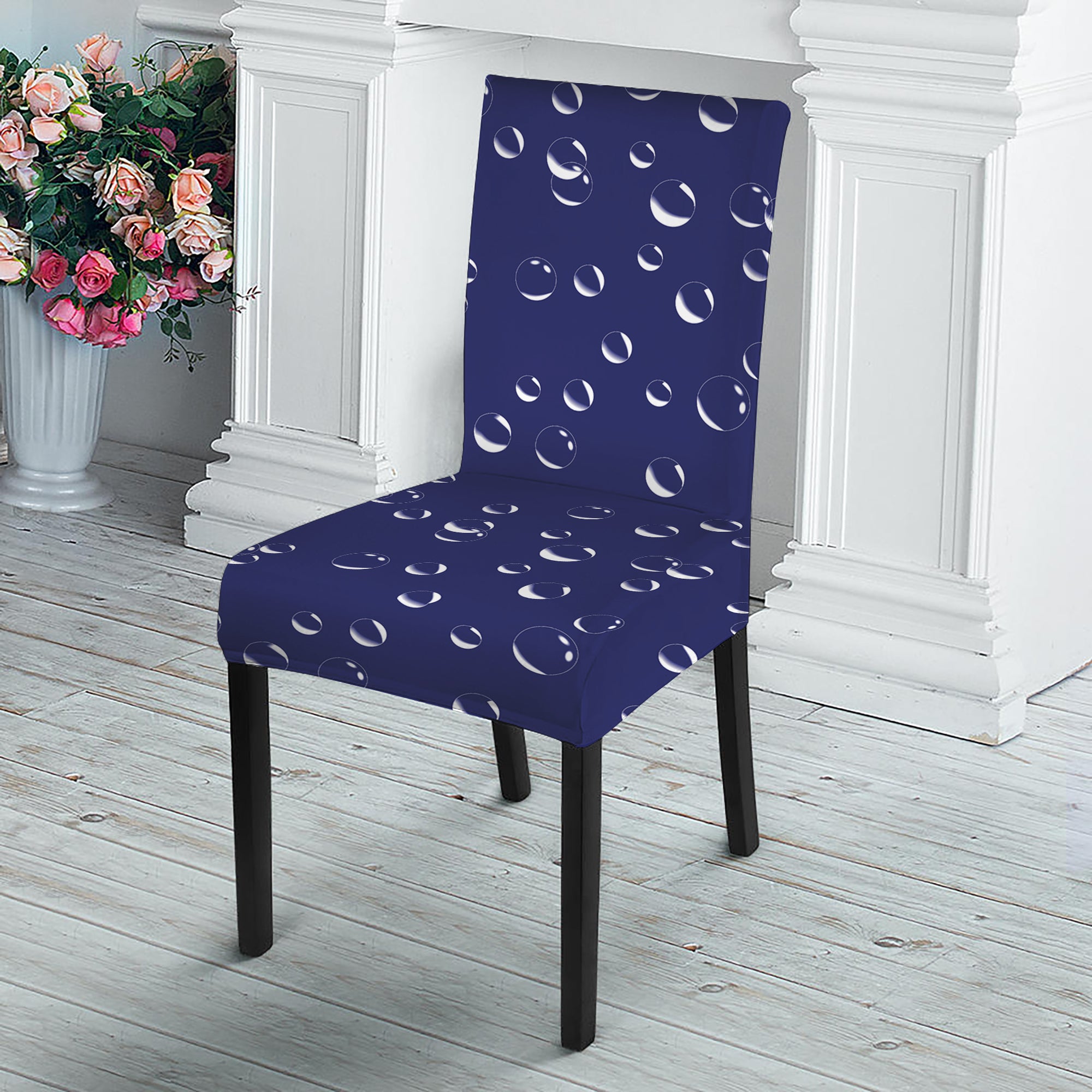 Blue And White Bubble Pattern Print Dining Chair Slipcover