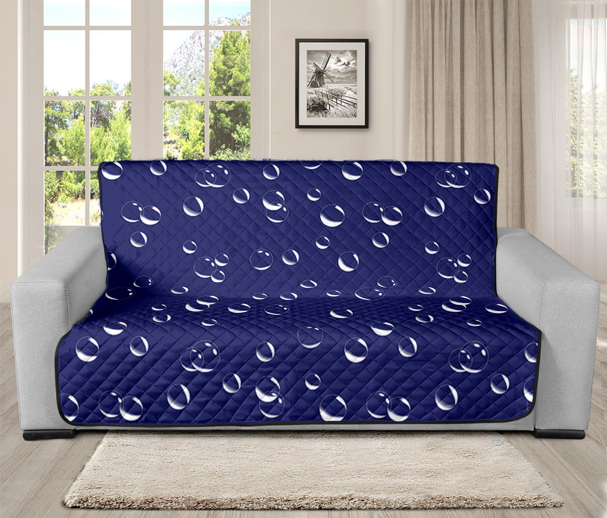 Blue And White Bubble Pattern Print Futon Protector