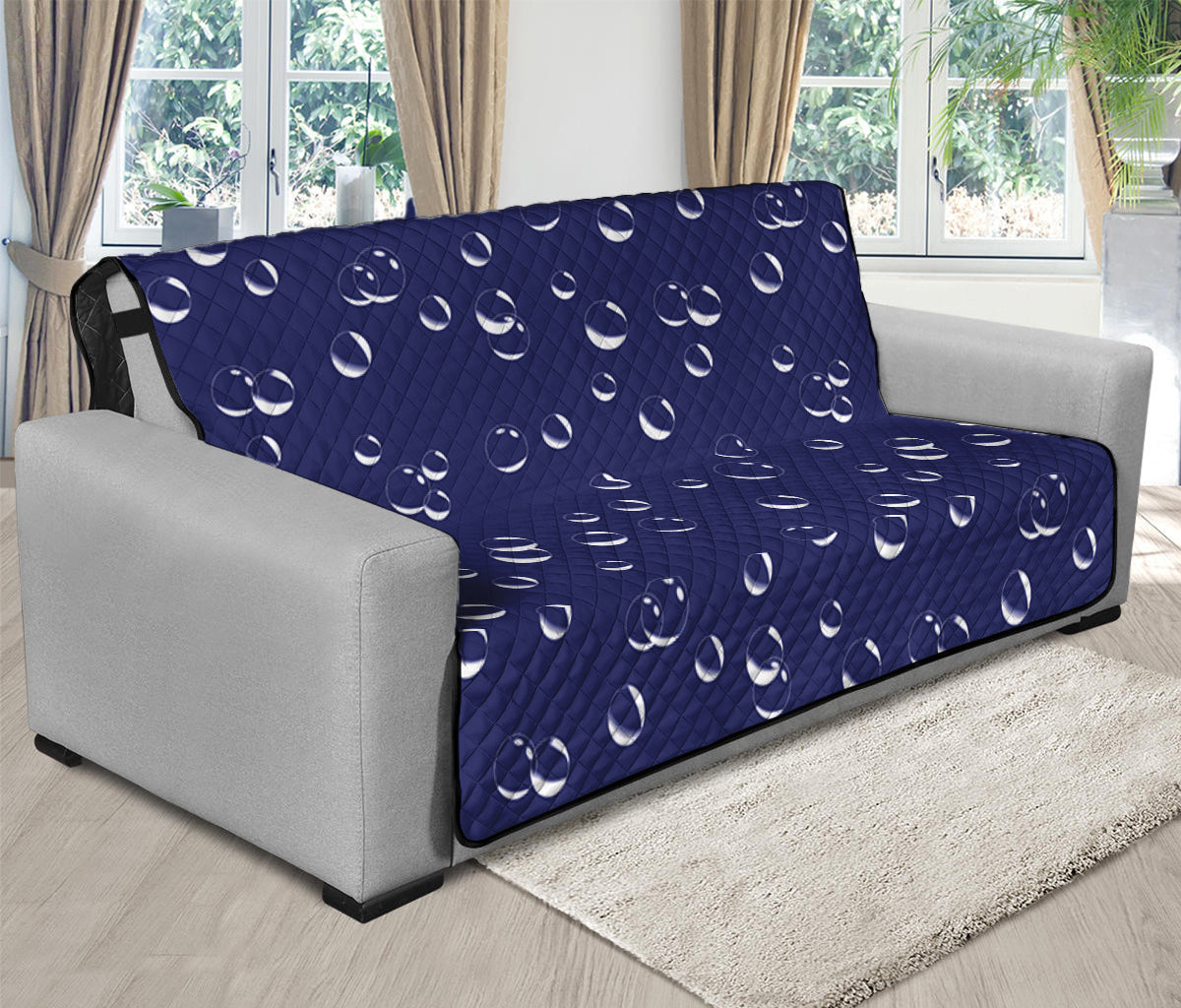 Blue And White Bubble Pattern Print Futon Protector