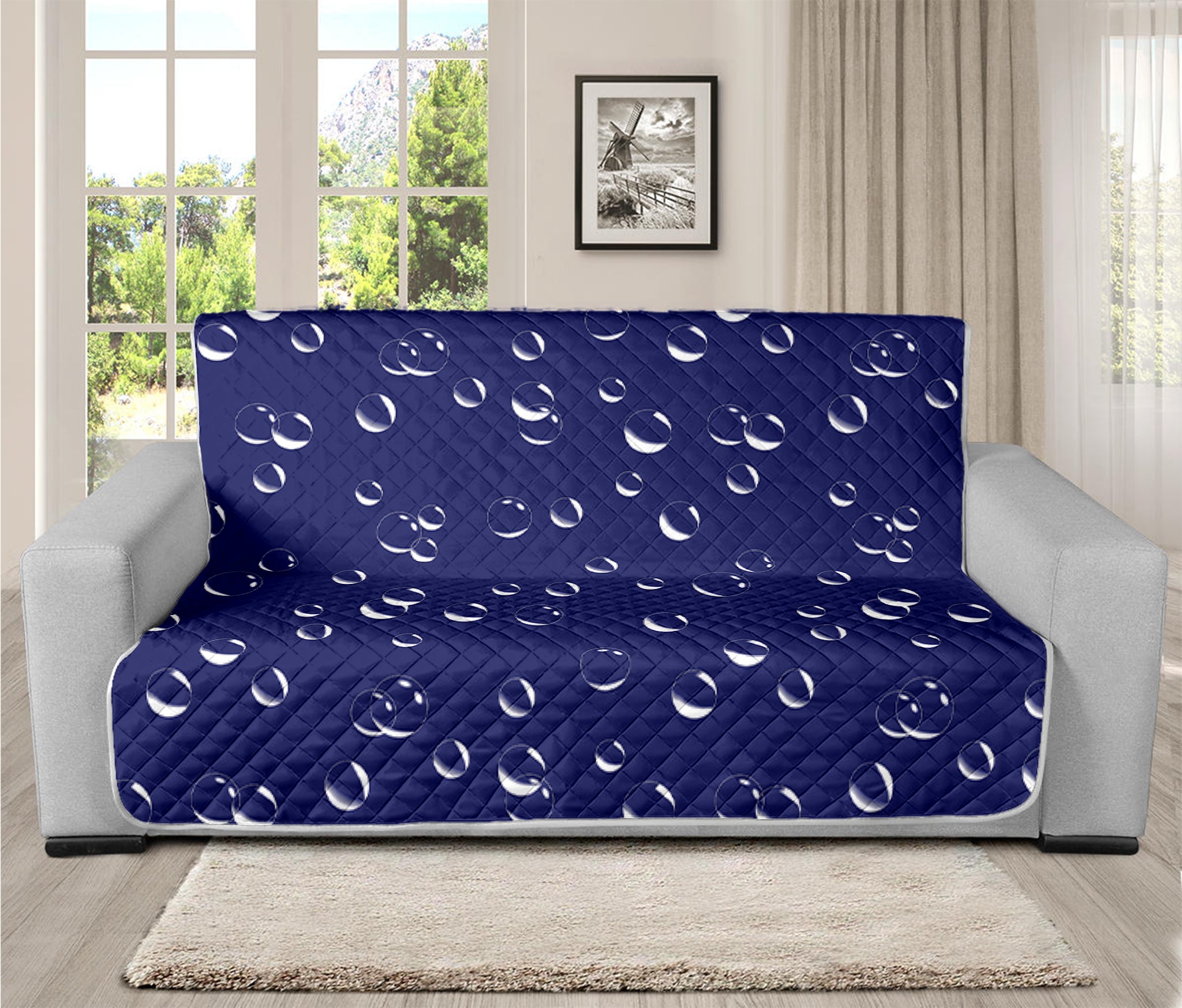 Blue And White Bubble Pattern Print Futon Protector