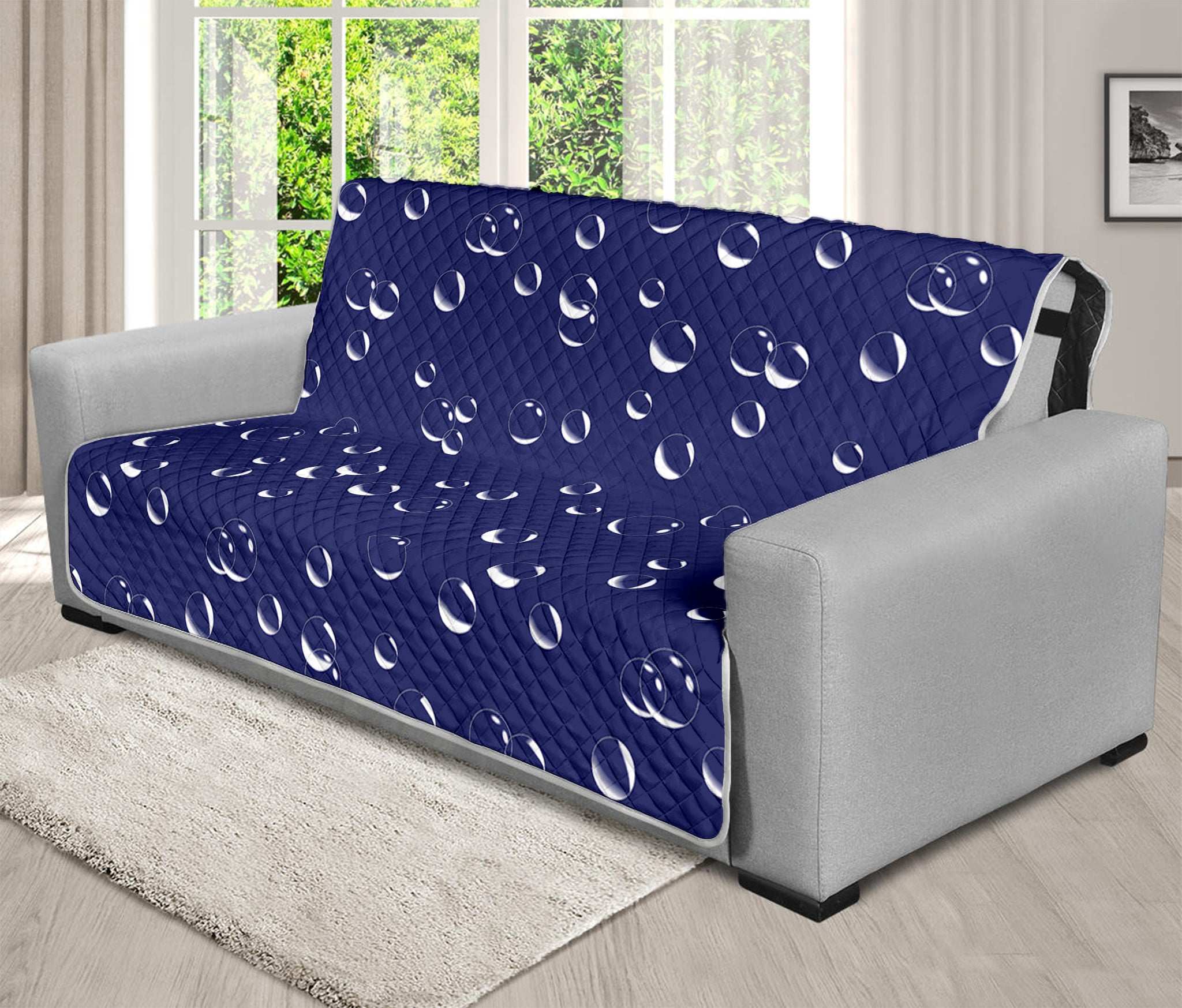 Blue And White Bubble Pattern Print Futon Protector