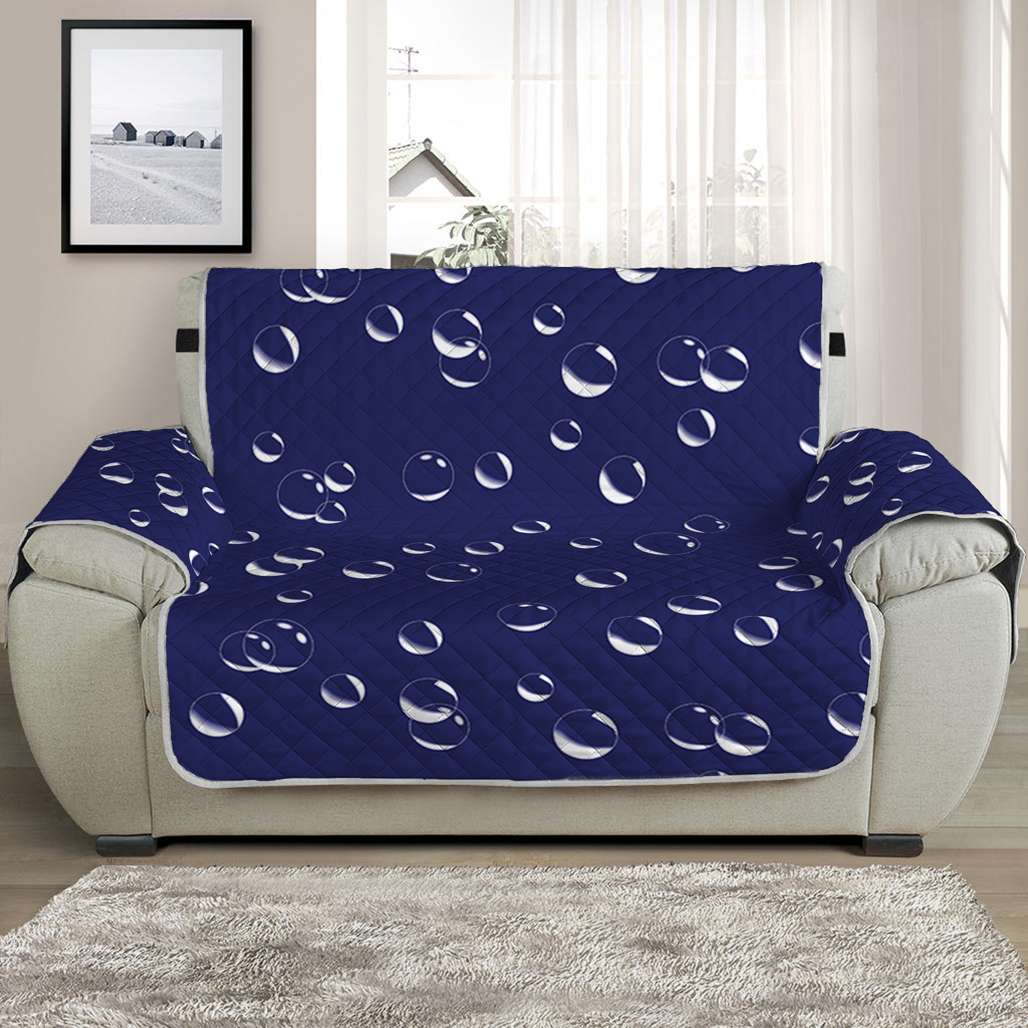 Blue And White Bubble Pattern Print Half Sofa Protector