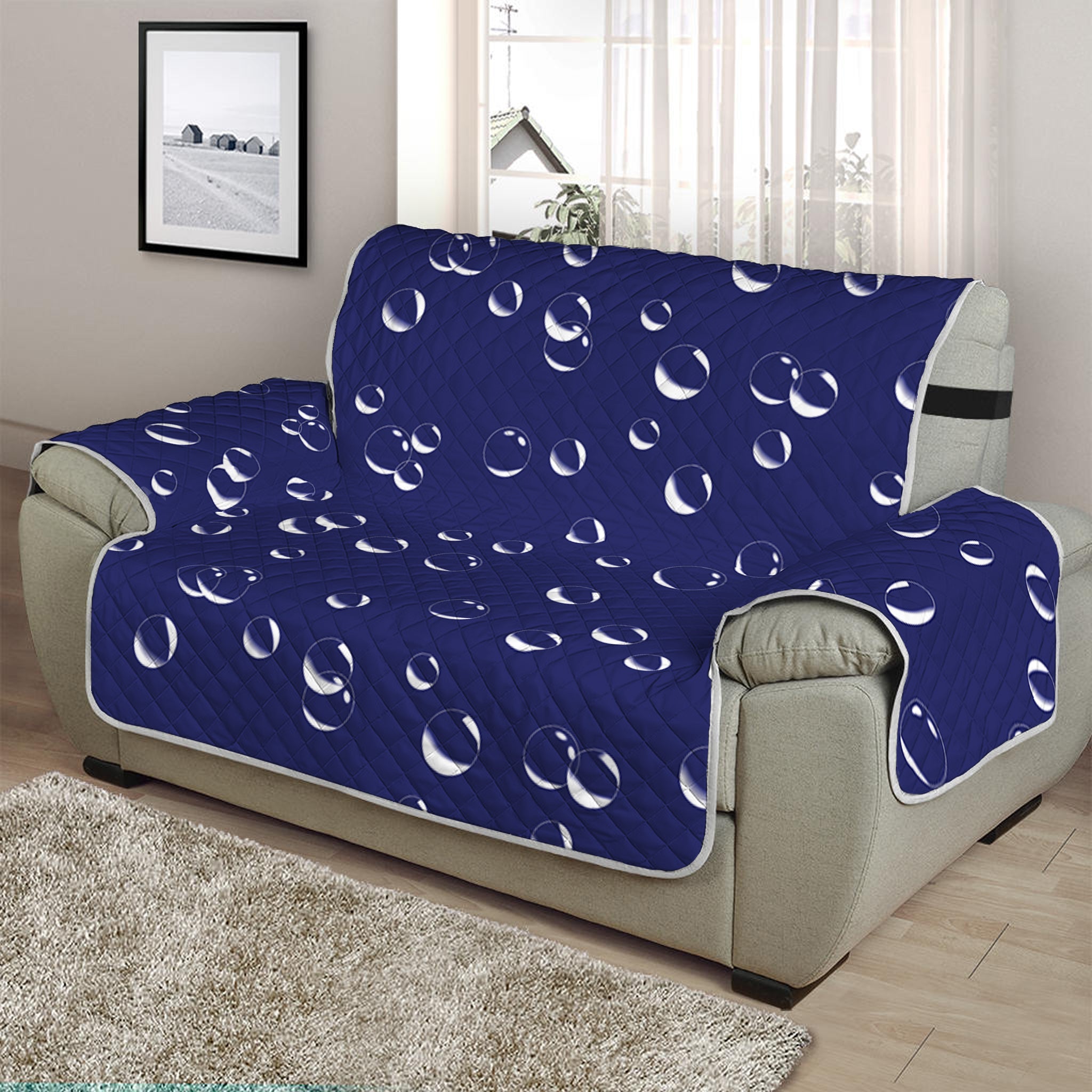 Blue And White Bubble Pattern Print Half Sofa Protector