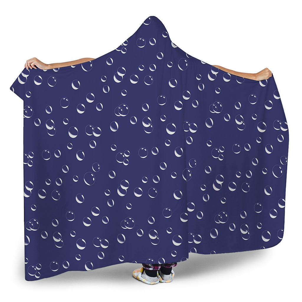 Blue And White Bubble Pattern Print Hooded Blanket