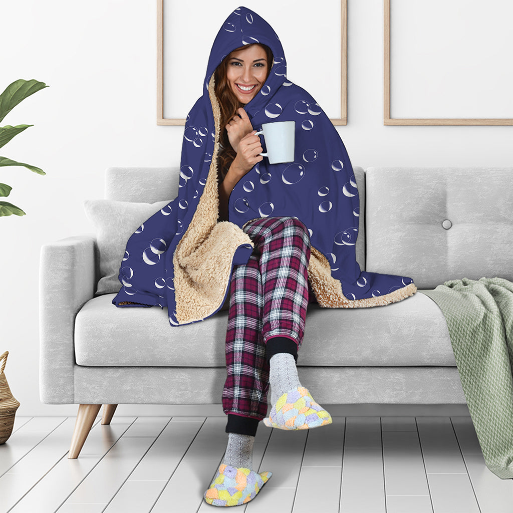 Blue And White Bubble Pattern Print Hooded Blanket