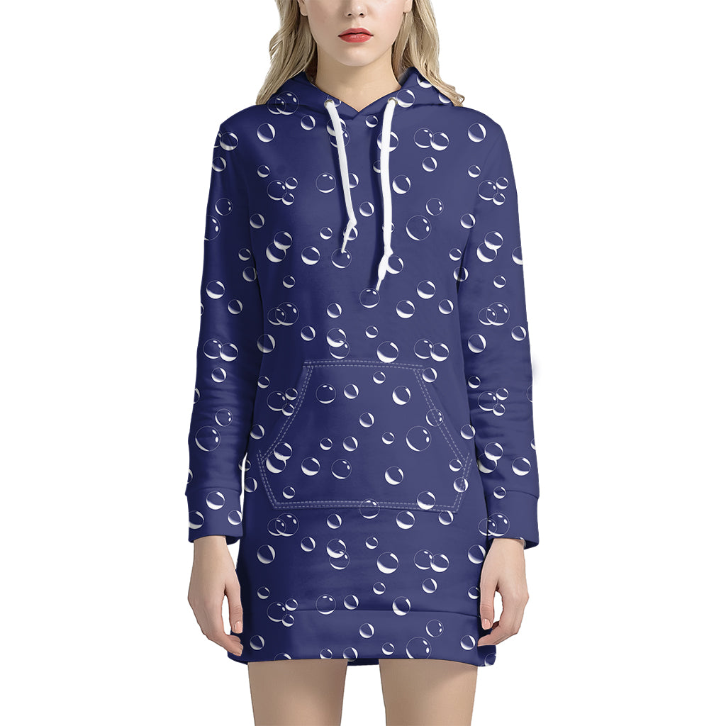 Blue And White Bubble Pattern Print Hoodie Dress