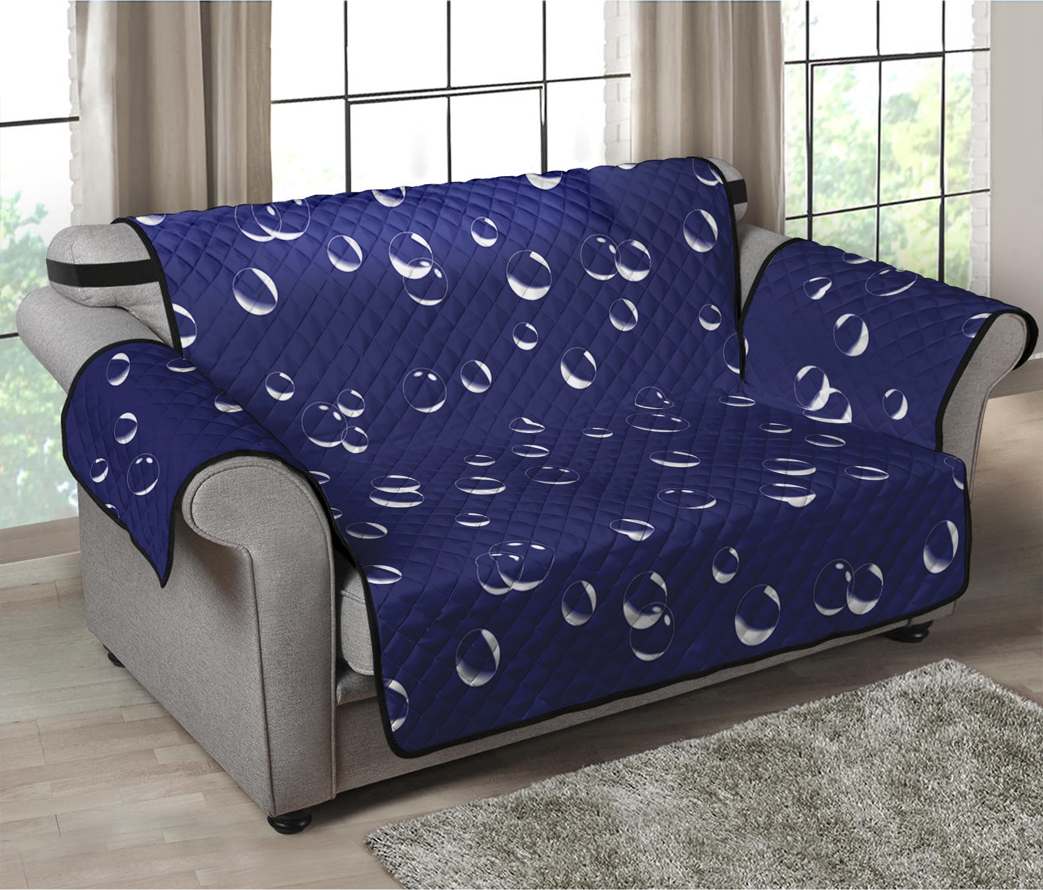 Blue And White Bubble Pattern Print Loveseat Protector