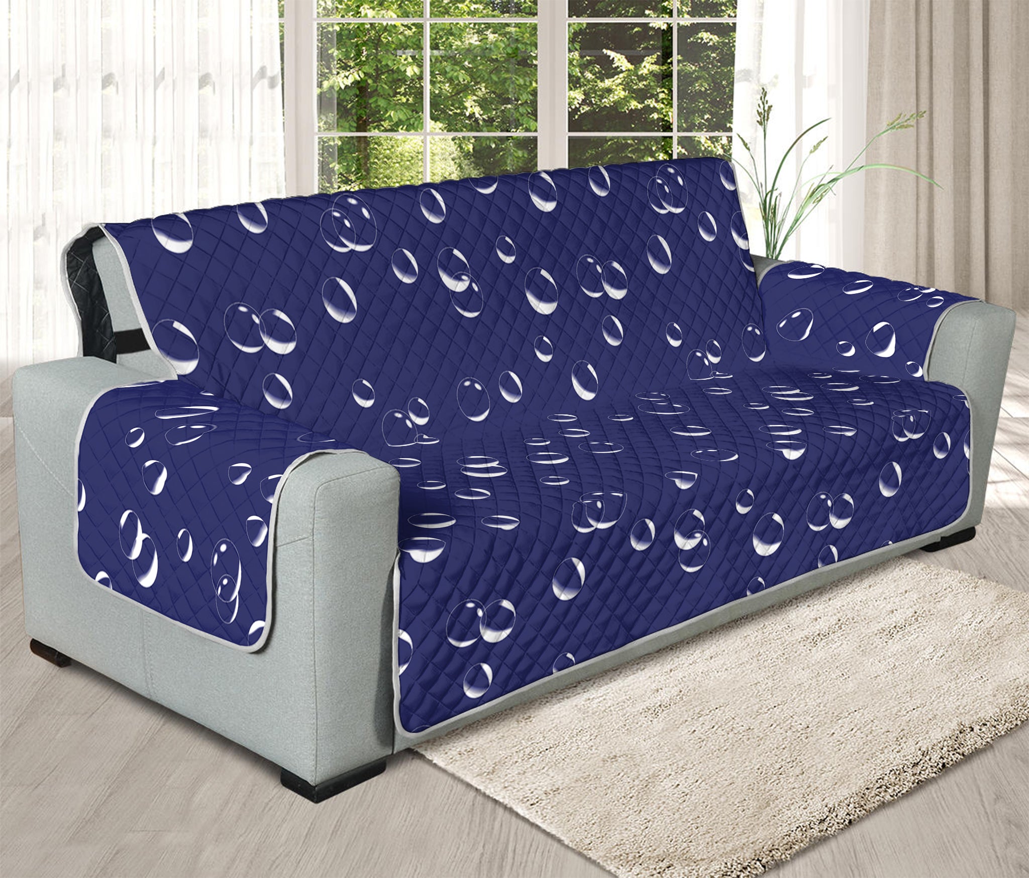 Blue And White Bubble Pattern Print Oversized Sofa Protector