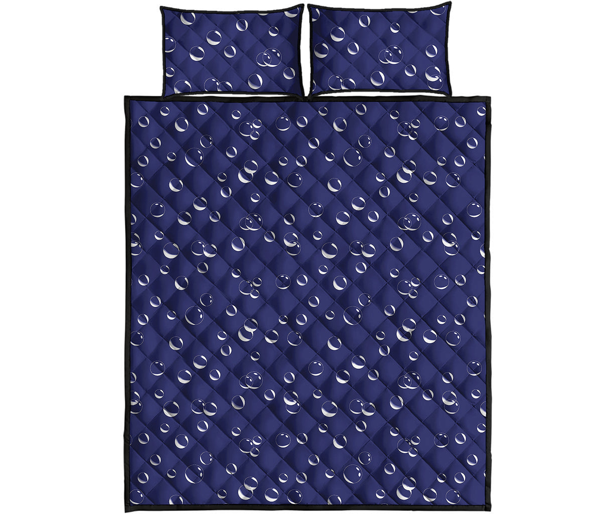 Blue And White Bubble Pattern Print Quilt Bed Set