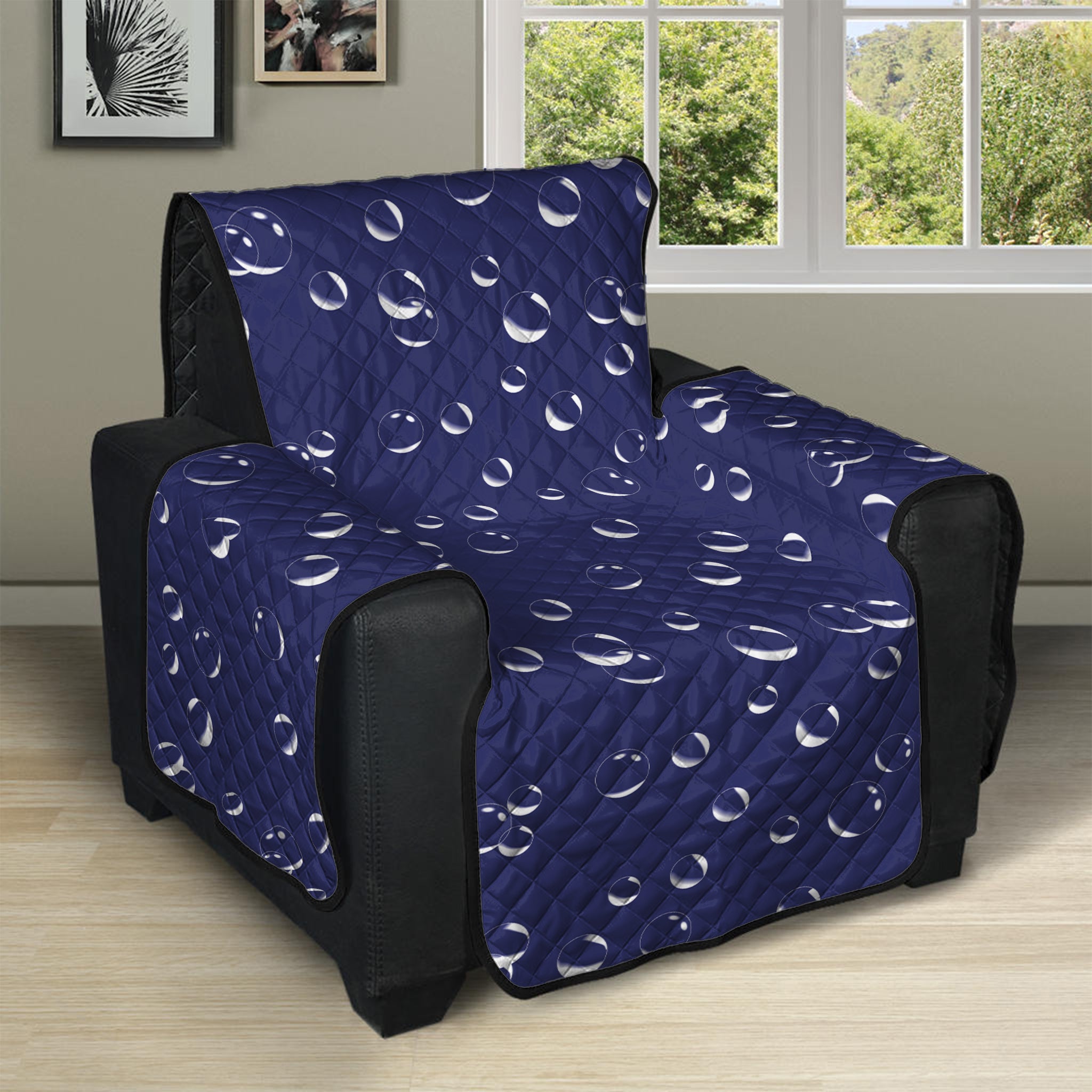 Blue And White Bubble Pattern Print Recliner Protector