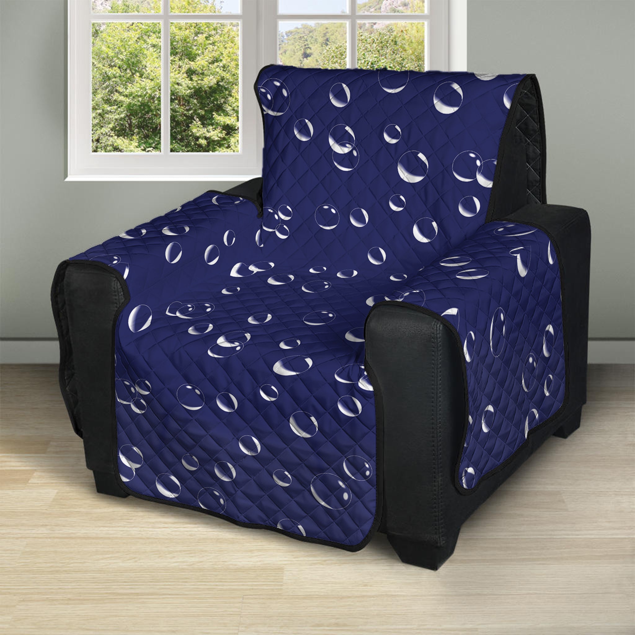 Blue And White Bubble Pattern Print Recliner Protector