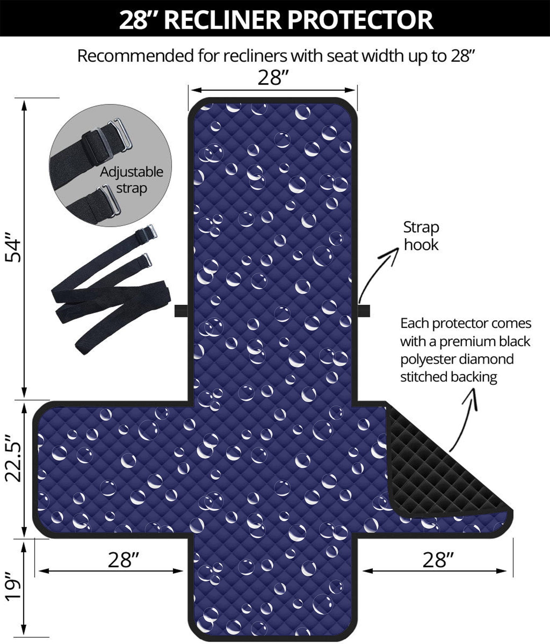 Blue And White Bubble Pattern Print Recliner Protector