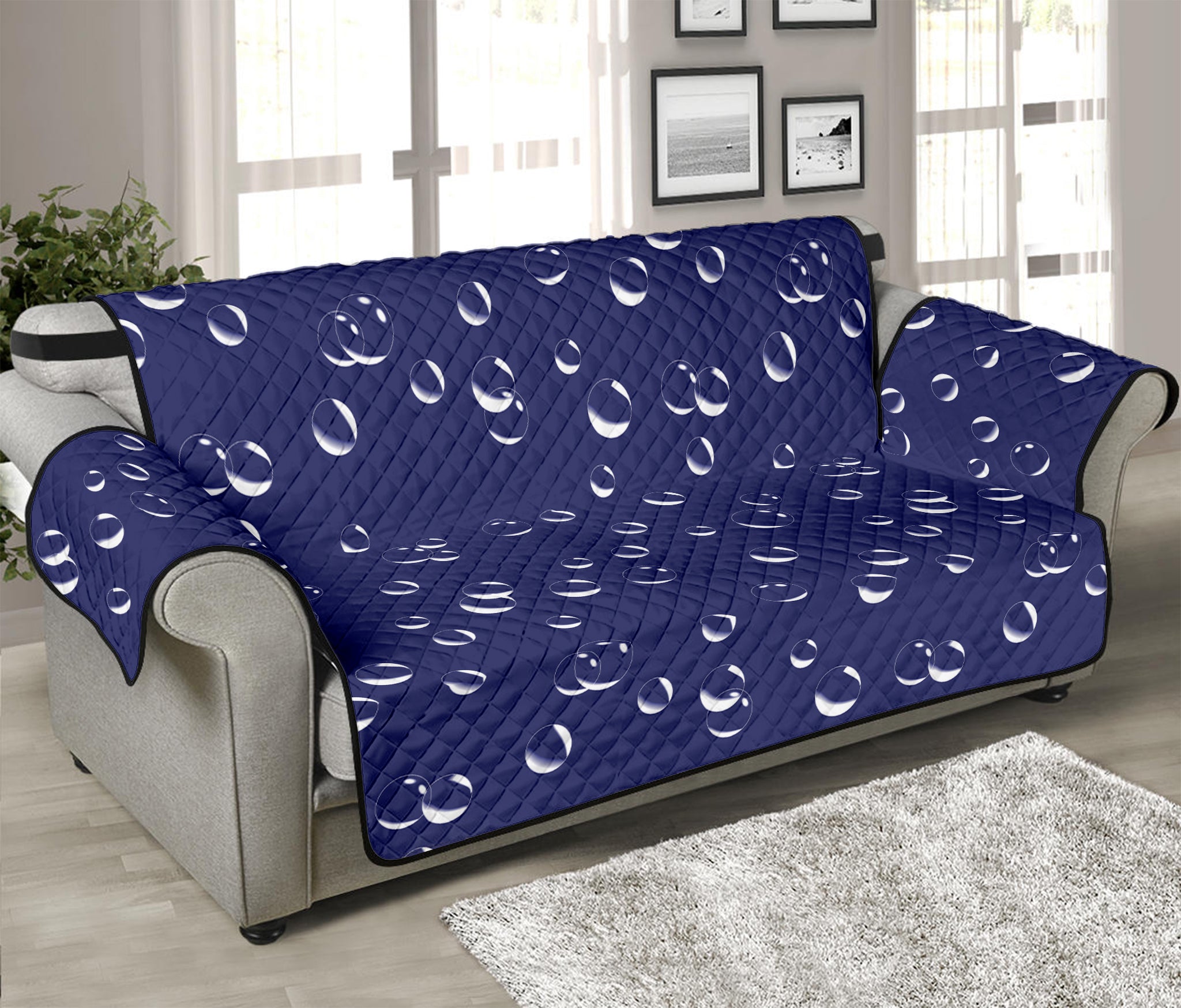 Blue And White Bubble Pattern Print Sofa Protector