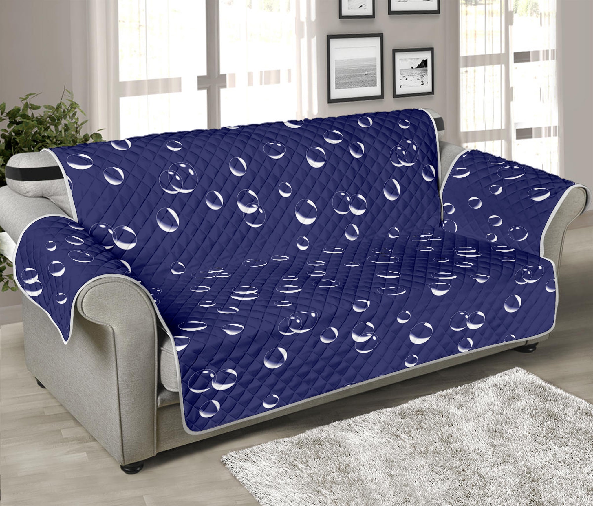 Blue And White Bubble Pattern Print Sofa Protector