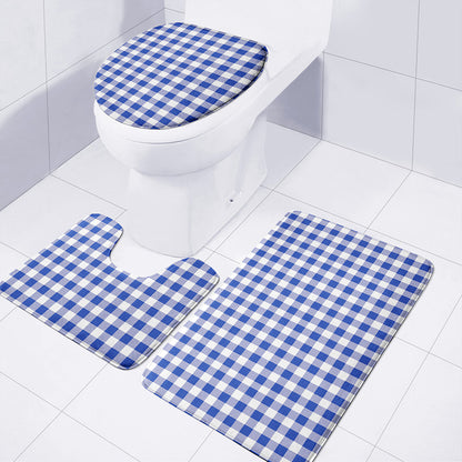 Blue And White Buffalo Check Print 3 Piece Bath Mat Set