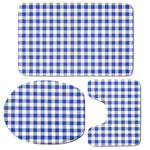 Blue And White Buffalo Check Print 3 Piece Bath Mat Set