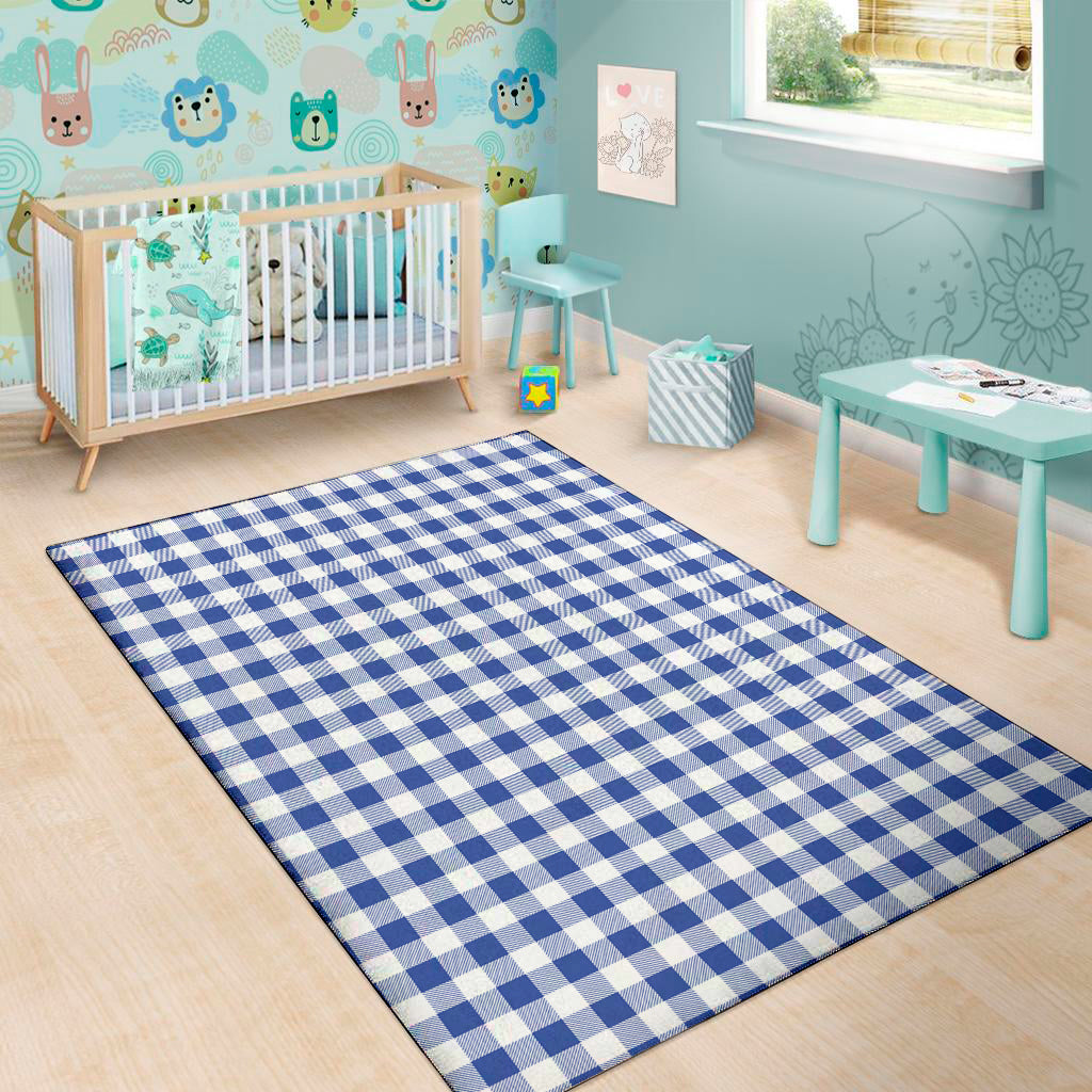 Blue And White Buffalo Check Print Area Rug