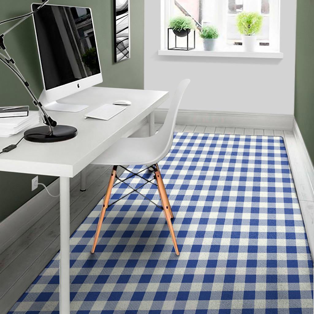 Blue And White Buffalo Check Print Area Rug