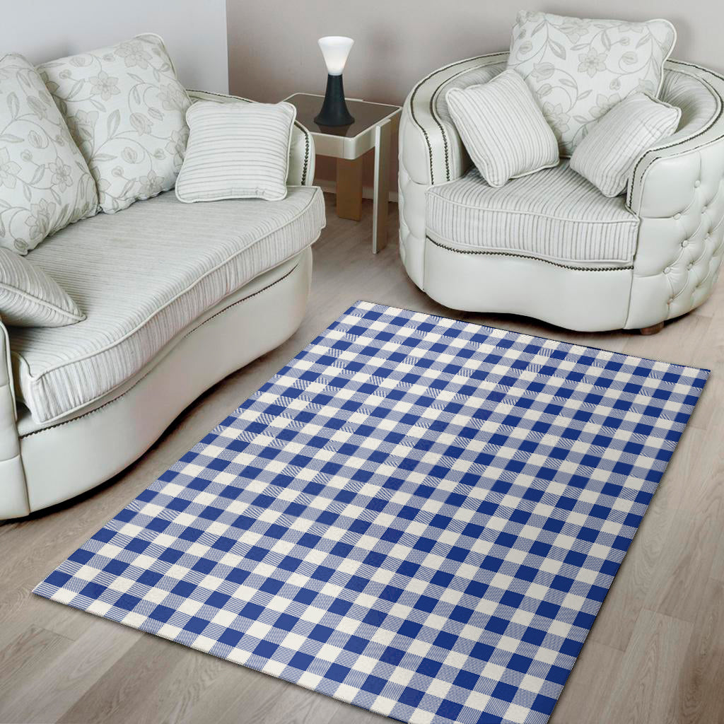 Blue And White Buffalo Check Print Area Rug