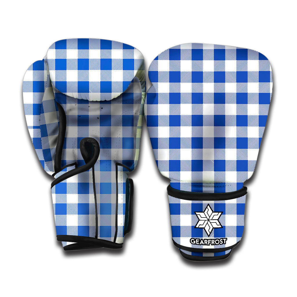 Blue And White Buffalo Check Print Boxing Gloves