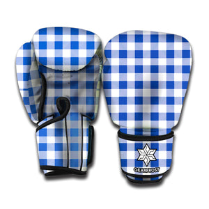 Blue And White Buffalo Check Print Boxing Gloves