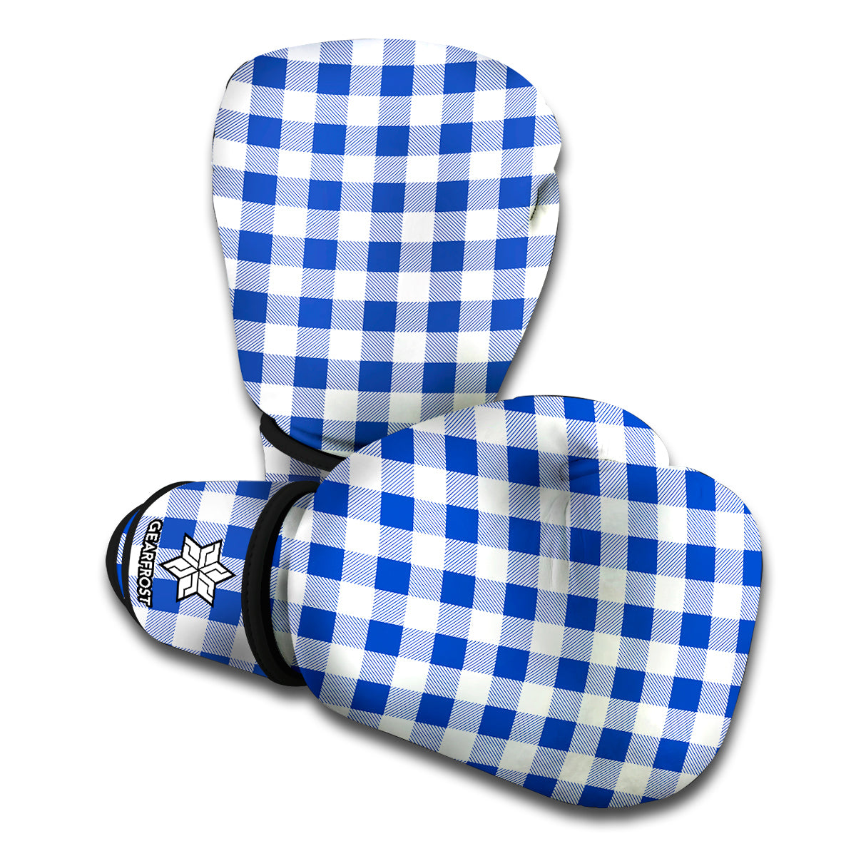 Blue And White Buffalo Check Print Boxing Gloves