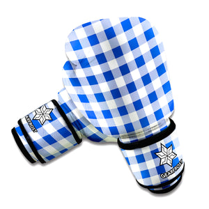 Blue And White Buffalo Check Print Boxing Gloves